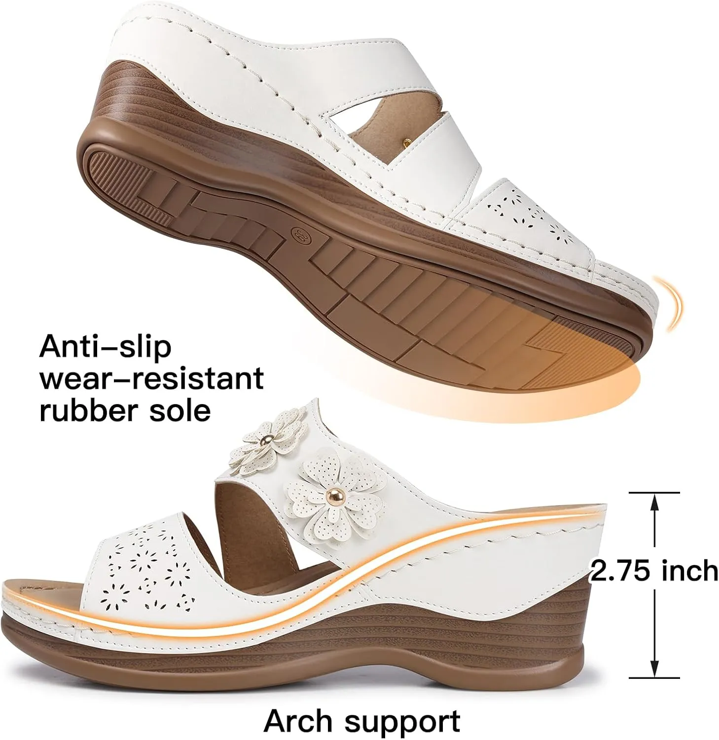 TEMOFON Wedge Sandals for Women Summer: Dressy Low Heel Sandals Black/Navy/White, Comfortable Walking, Arch support, Casual Slip on Summer Shoes, Size 5-11