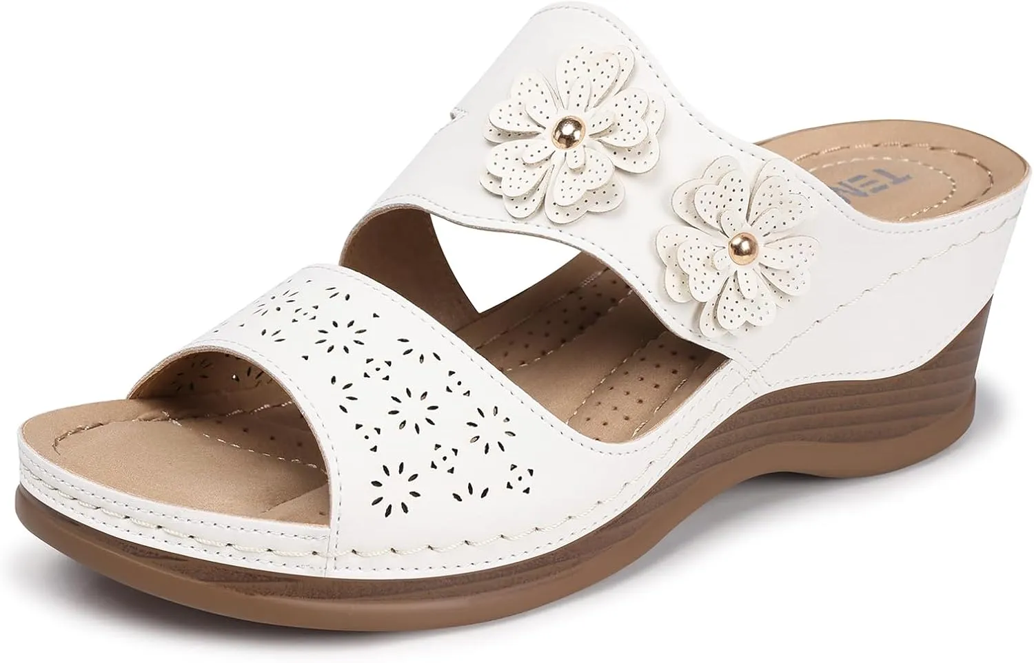 TEMOFON Wedge Sandals for Women Summer: Dressy Low Heel Sandals Black/Navy/White, Comfortable Walking, Arch support, Casual Slip on Summer Shoes, Size 5-11