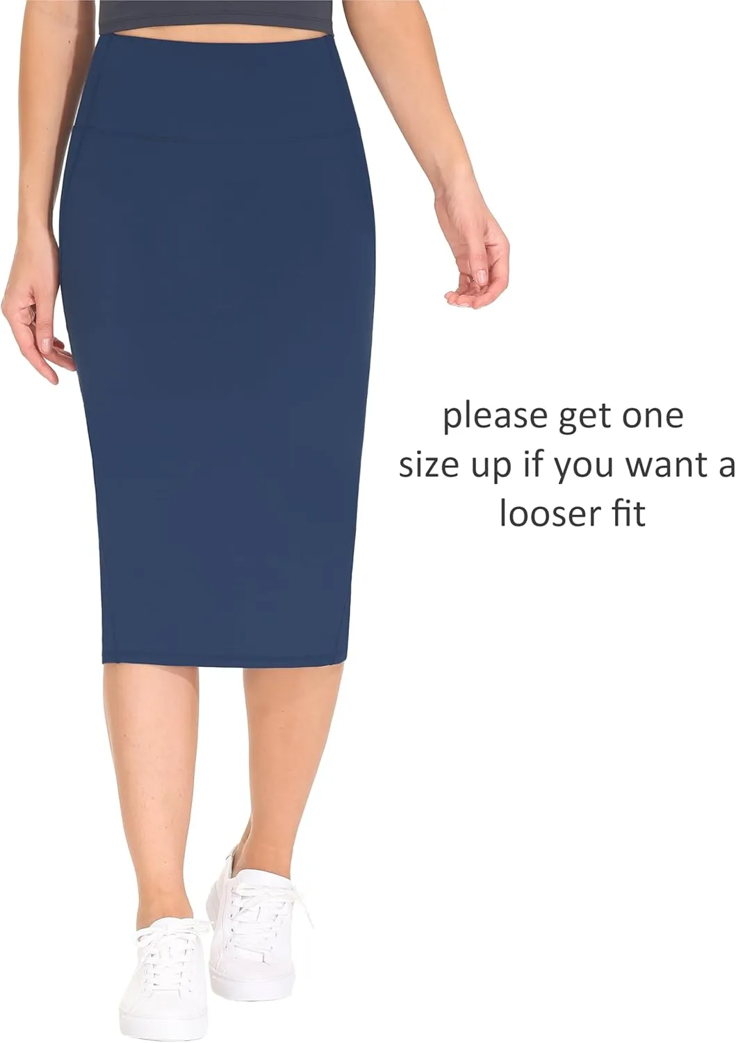 THE GYM PEOPLE Women's High Waist Tummy Control Pencil Skirts Stretchy Bodycon Midi Skirt Below Knee with Back Slit