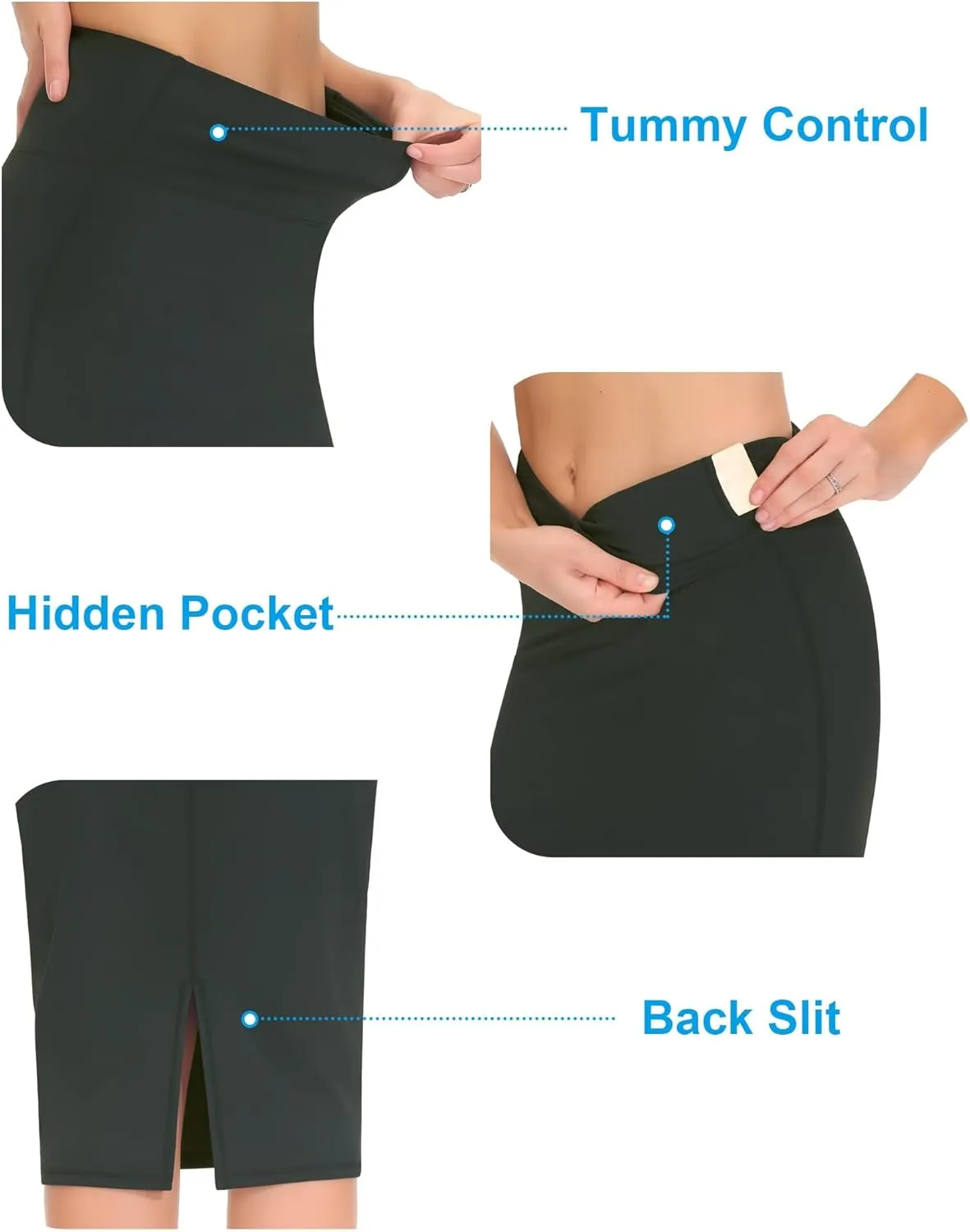 THE GYM PEOPLE Women's High Waist Tummy Control Pencil Skirts Stretchy Bodycon Midi Skirt Below Knee with Back Slit