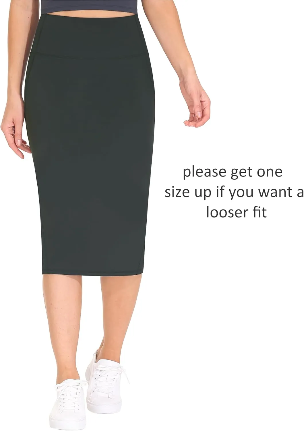 THE GYM PEOPLE Women's High Waist Tummy Control Pencil Skirts Stretchy Bodycon Midi Skirt Below Knee with Back Slit