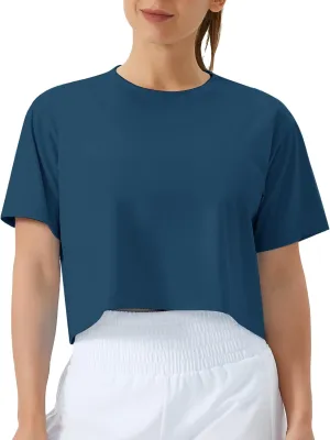 THE GYM PEOPLE Women's Workout Crop Top T-Shirt Short Sleeve Boxy Yoga Running Cropped Basic Tee