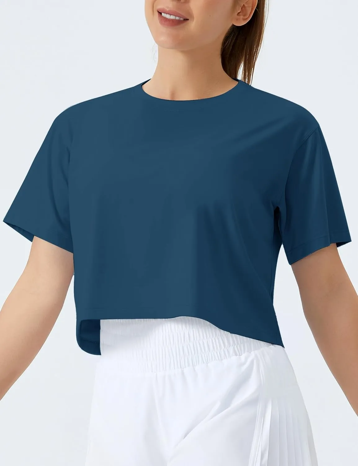 THE GYM PEOPLE Women's Workout Crop Top T-Shirt Short Sleeve Boxy Yoga Running Cropped Basic Tee