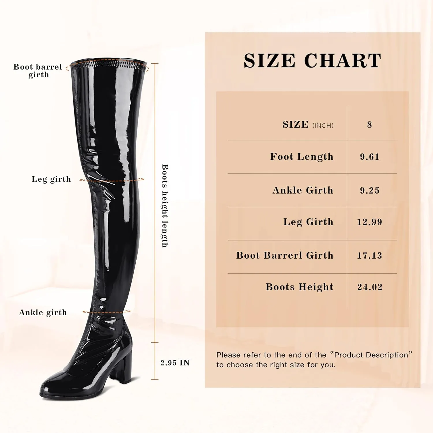 Thigh High Boots for Women Sexy Pointed Toe Over The Knee Boots Cosplay Dance Party Patent Leather Chunky Heels GOGO Knee High Boots