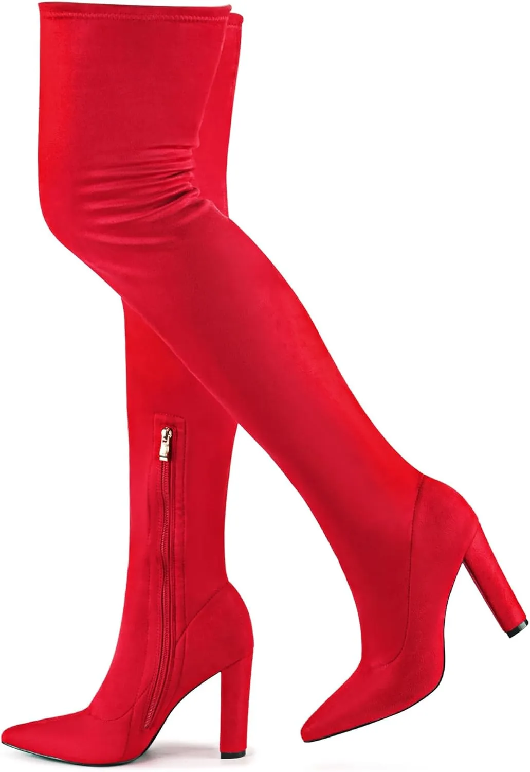 Thigh High Boots Women Chunky Heels Over The Knee Boots Pointed Toe Block Heeled Stretch Sexy High Heel Knee High Boots Side Zipper Long Boots