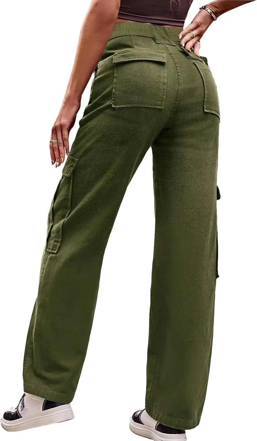 THWEI Cargo Pants for Women High Waisted Casual Baggy Stretchy Wide Leg Y2K Streetwear with 6 Pockets