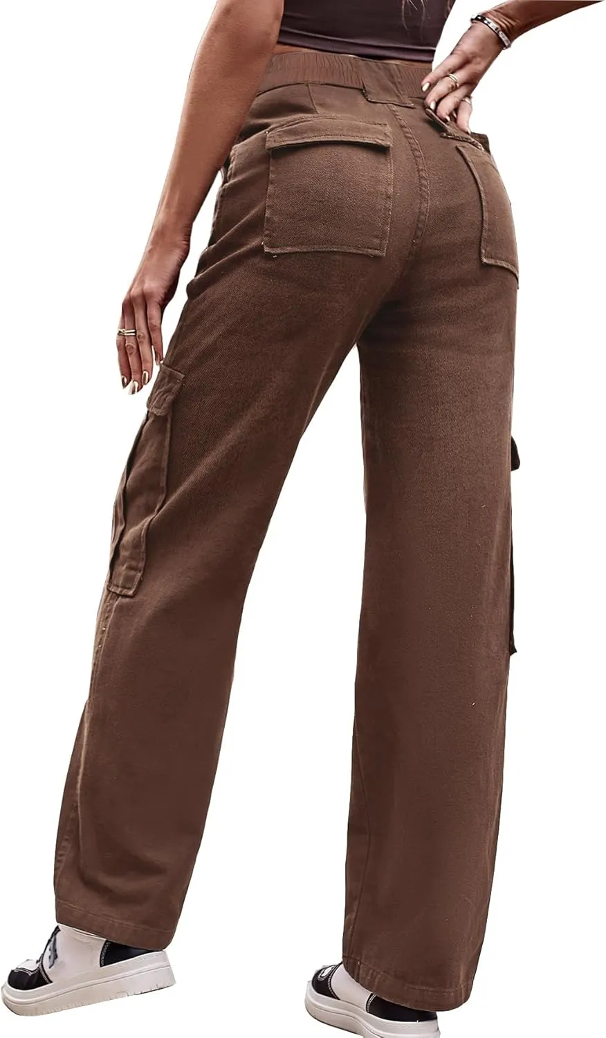 THWEI Cargo Pants for Women High Waisted Casual Baggy Stretchy Wide Leg Y2K Streetwear with 6 Pockets