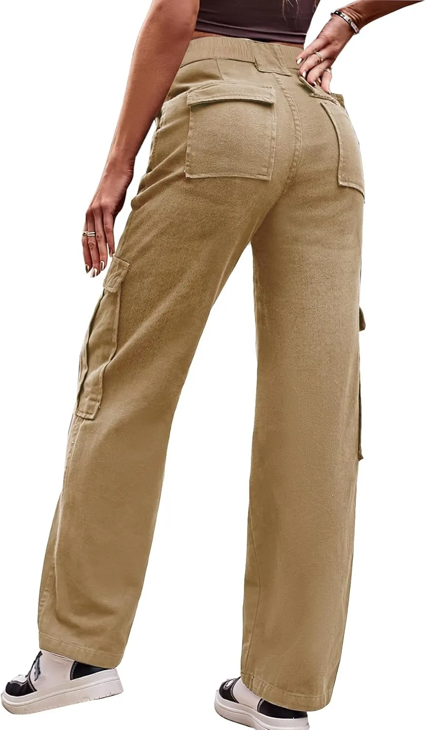 THWEI Cargo Pants for Women High Waisted Casual Baggy Stretchy Wide Leg Y2K Streetwear with 6 Pockets