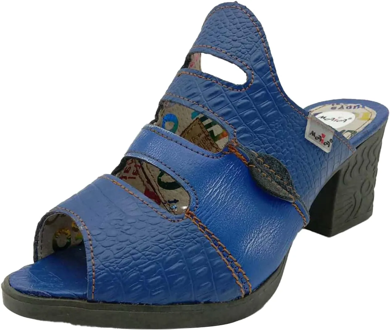 TMA EYES & MAiA Women Hollow-out Printed Leather Sandals Spliced Mid-Heeled Sandals
