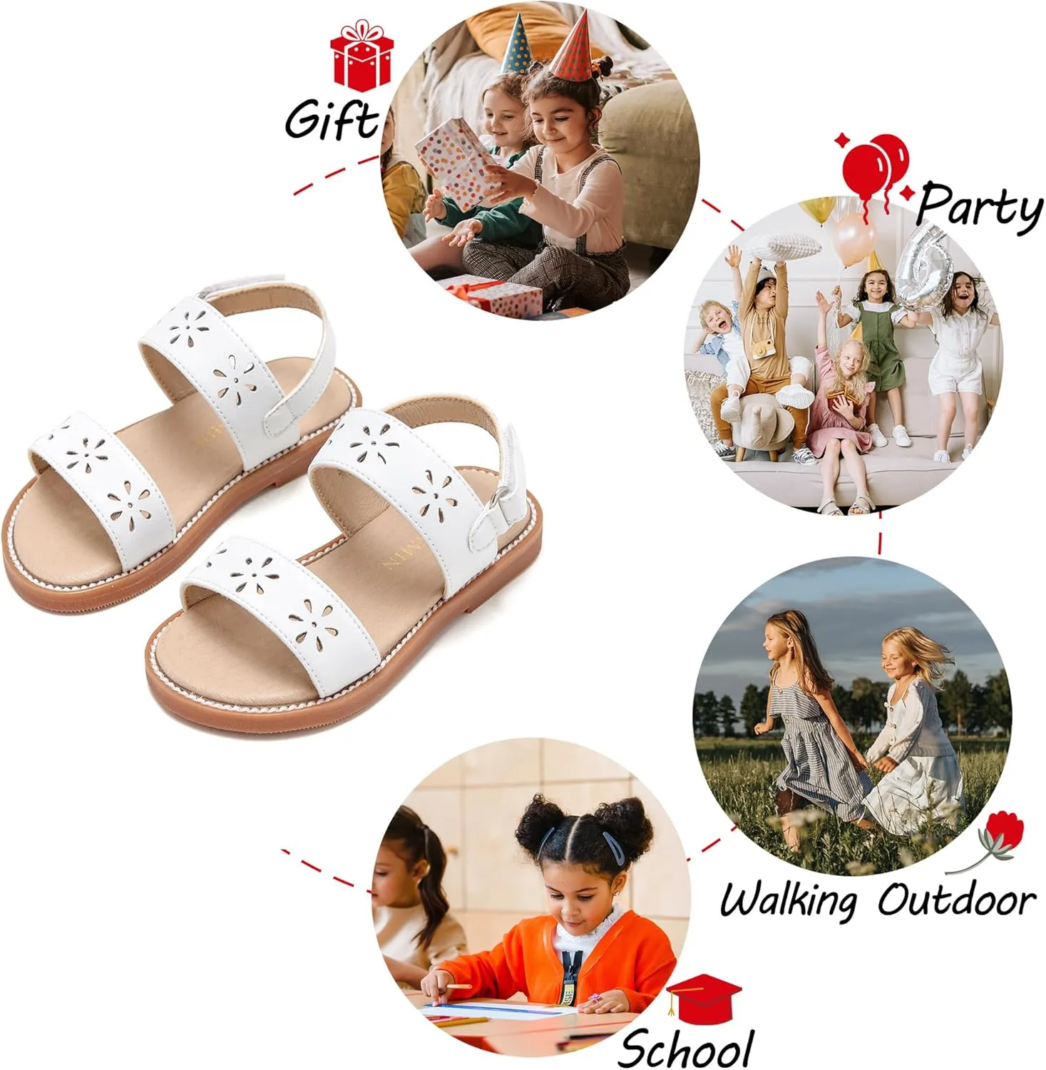 Toddler Girl Sandals - Flower Girl Dress Shoes Open Toe Little Kid Summer Flats