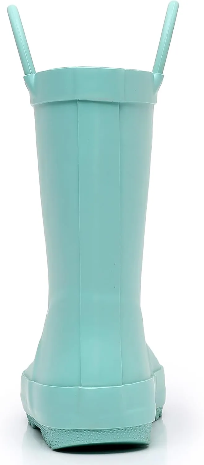 Toddler Rain Boots for Boys and Girls Waterproof Rubber Kids Rain Boots with Easy on Handles All-season