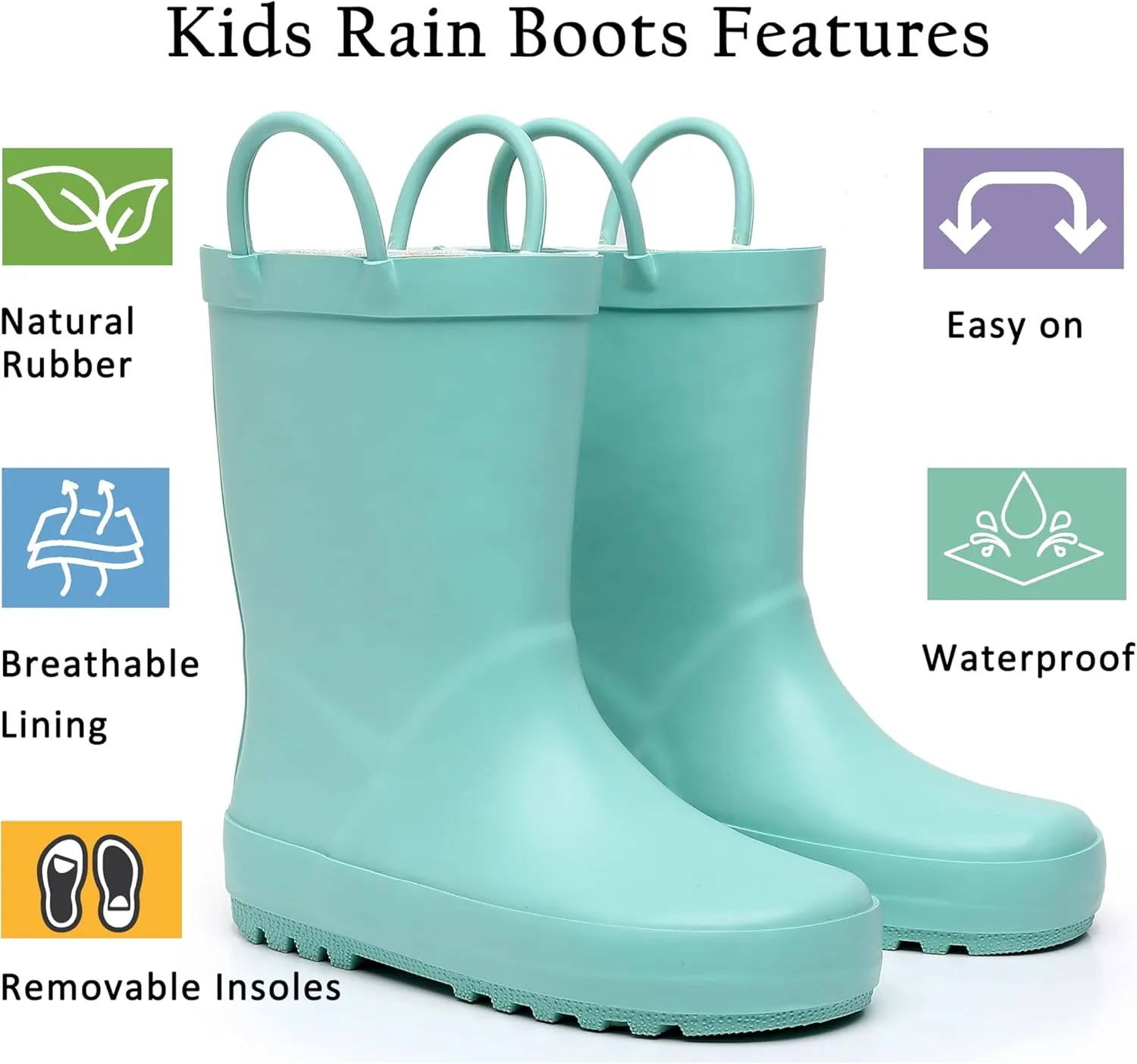 Toddler Rain Boots for Boys and Girls Waterproof Rubber Kids Rain Boots with Easy on Handles All-season