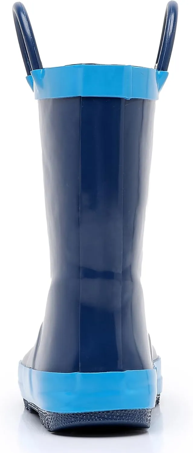 Toddler Rain Boots for Boys and Girls Waterproof Rubber Kids Rain Boots with Easy on Handles All-season