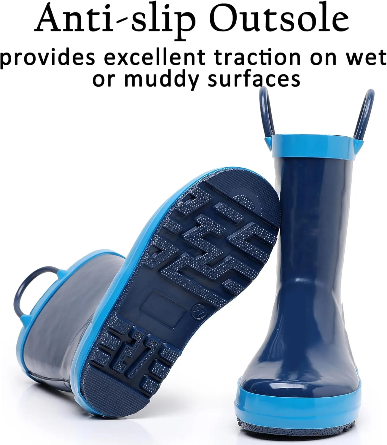 Toddler Rain Boots for Boys and Girls Waterproof Rubber Kids Rain Boots with Easy on Handles All-season