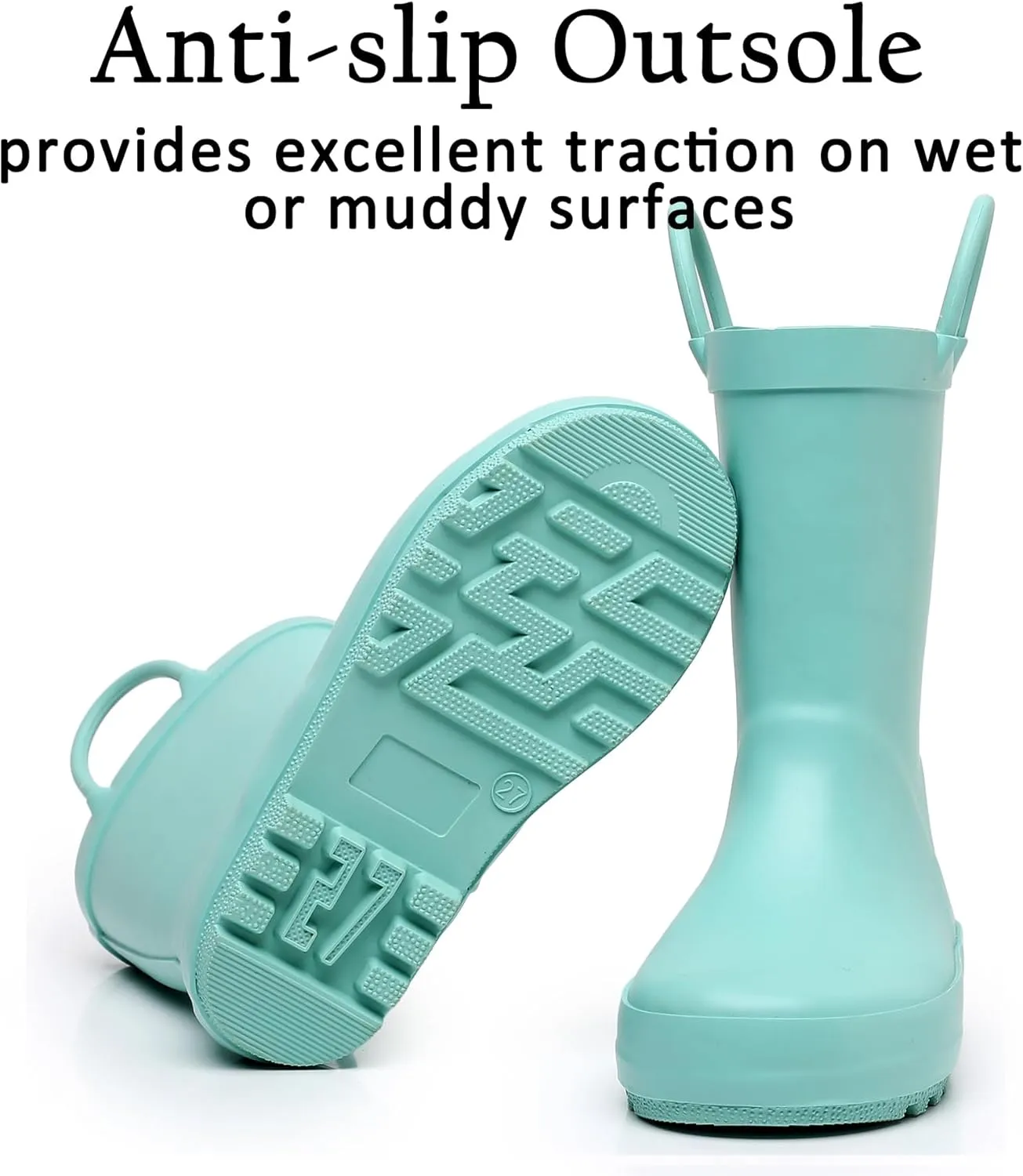 Toddler Rain Boots for Boys and Girls Waterproof Rubber Kids Rain Boots with Easy on Handles All-season