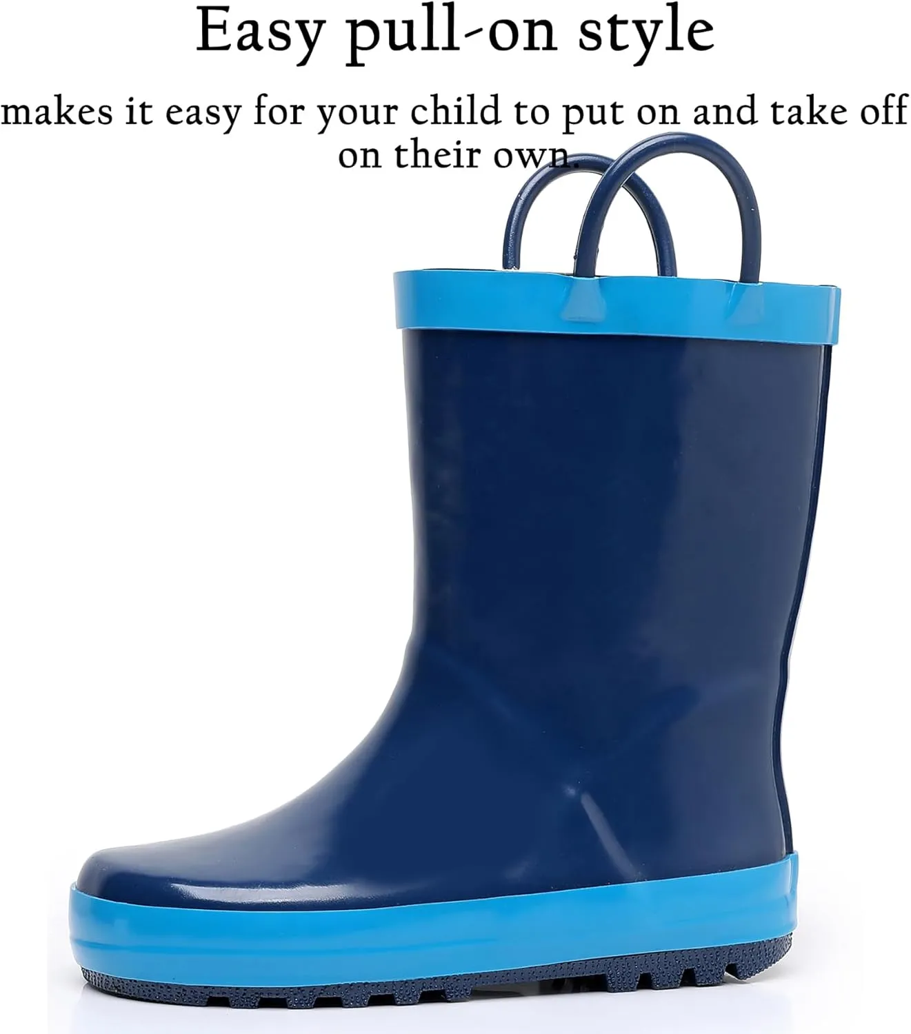 Toddler Rain Boots for Boys and Girls Waterproof Rubber Kids Rain Boots with Easy on Handles All-season