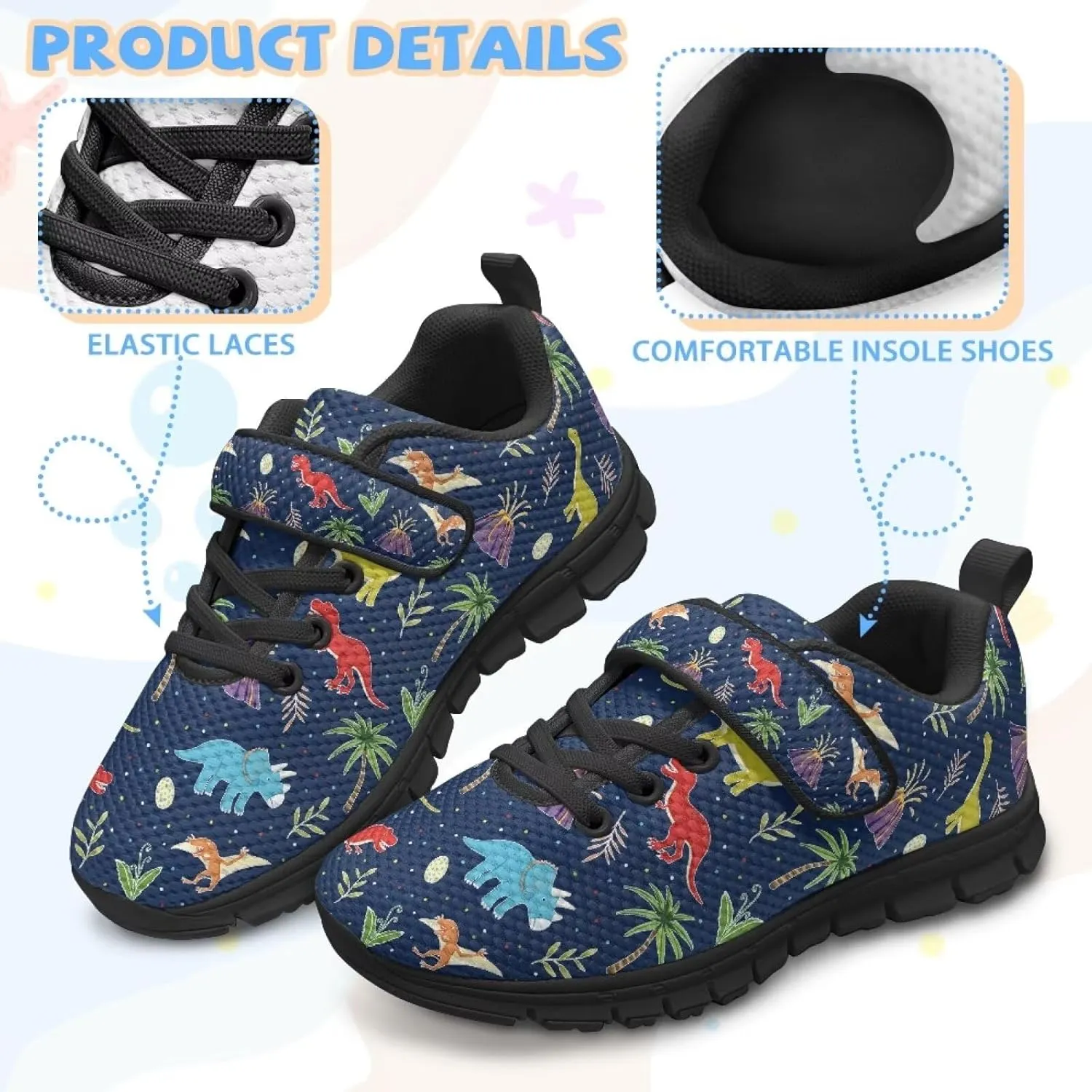 Toddler Sneakers for Boys and Girls Portable Hook and Loops Tennis Running Shoes Walking Shoes for Outdoor Indoor