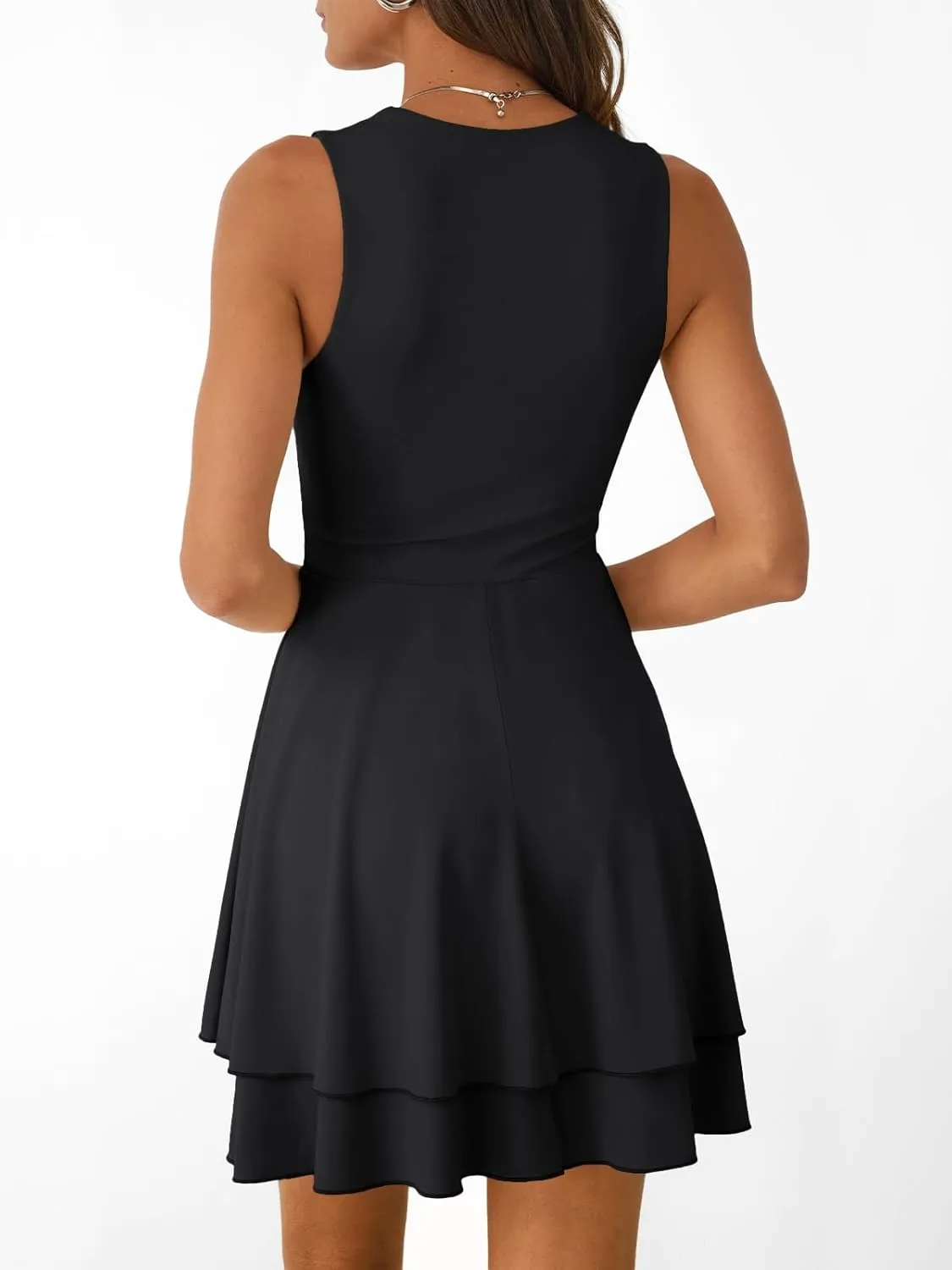 Trendy Queen Women's Square Neck Summer Party Flowy Ruffle Hem Ruched Waist Mini Dress