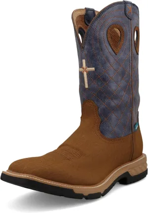 Twisted X Men's 12" Western Work Boot, Square Toe with CellStretch, Clay & Peacock, 15 D