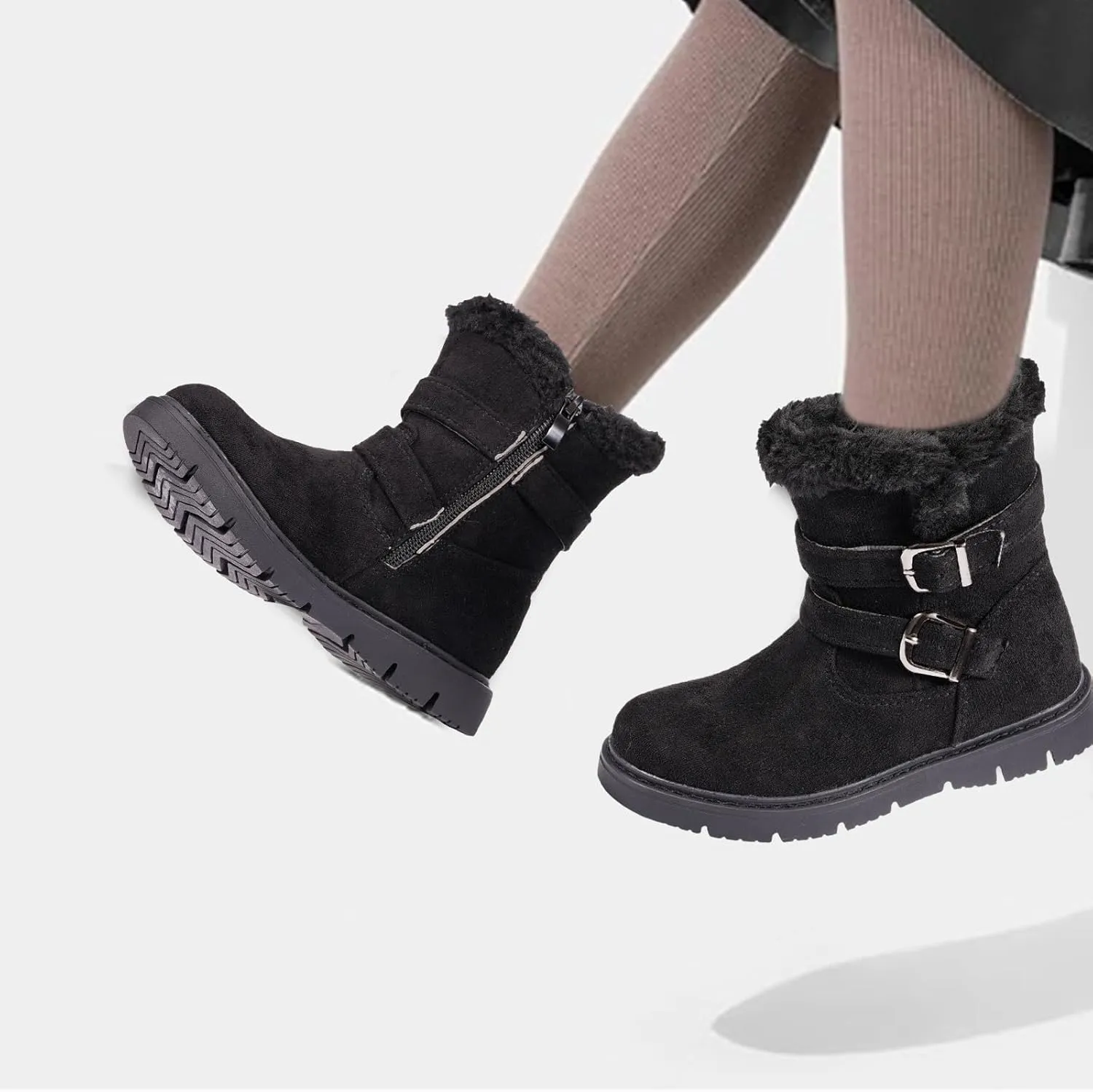 TZJS Girls Warm Winter Boots Kids Fashion Faux Fur Lined Snow Boot Side Zipper Lightweight Durable Outdoor Walking Shoes for Toddler/Little Kid