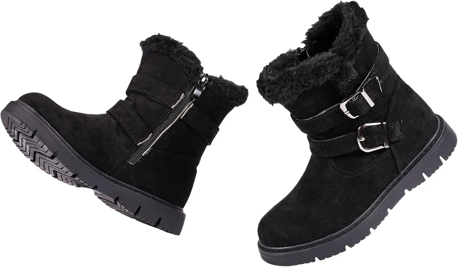 TZJS Girls Warm Winter Boots Kids Fashion Faux Fur Lined Snow Boot Side Zipper Lightweight Durable Outdoor Walking Shoes for Toddler/Little Kid