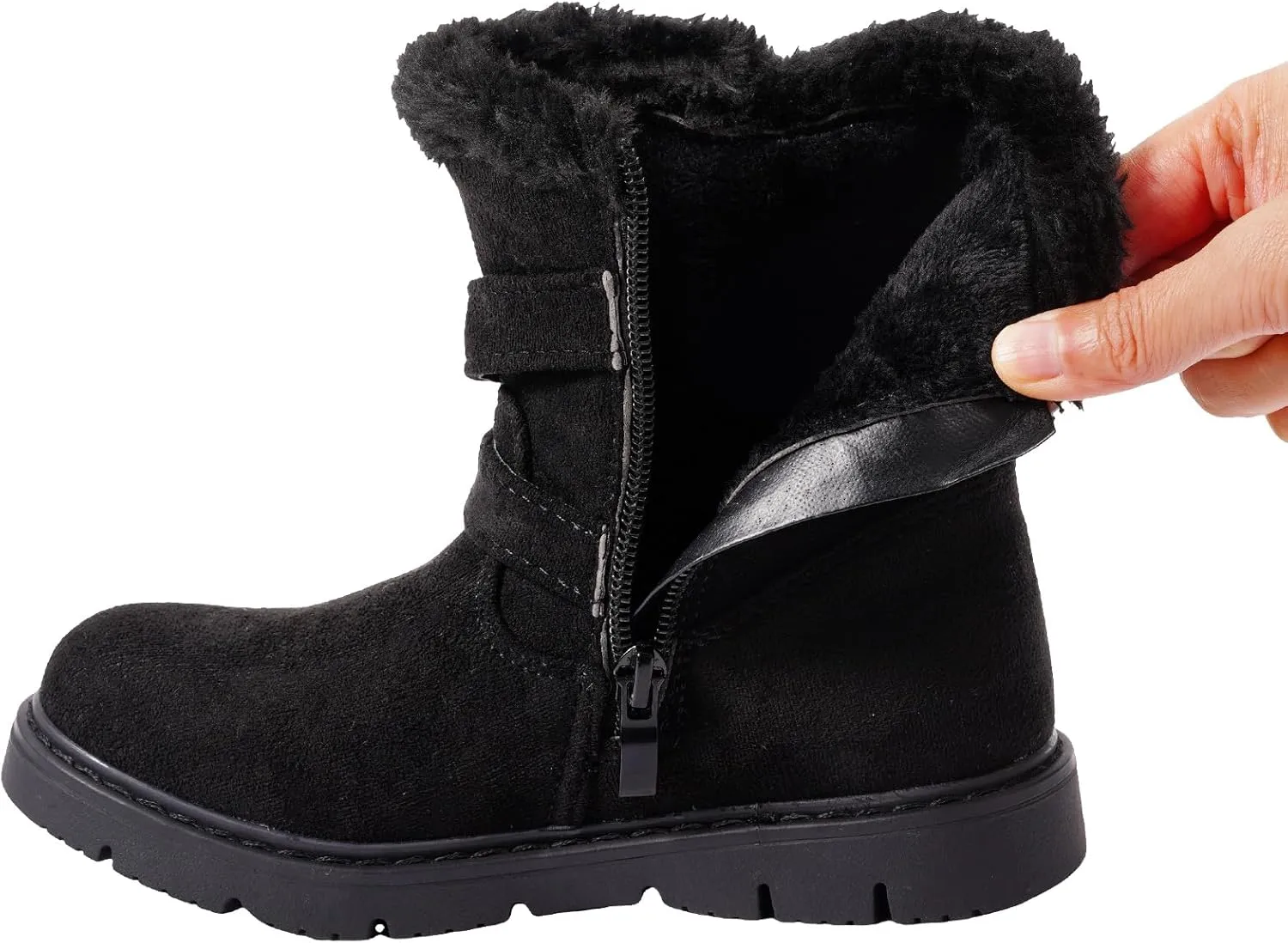 TZJS Girls Warm Winter Boots Kids Fashion Faux Fur Lined Snow Boot Side Zipper Lightweight Durable Outdoor Walking Shoes for Toddler/Little Kid