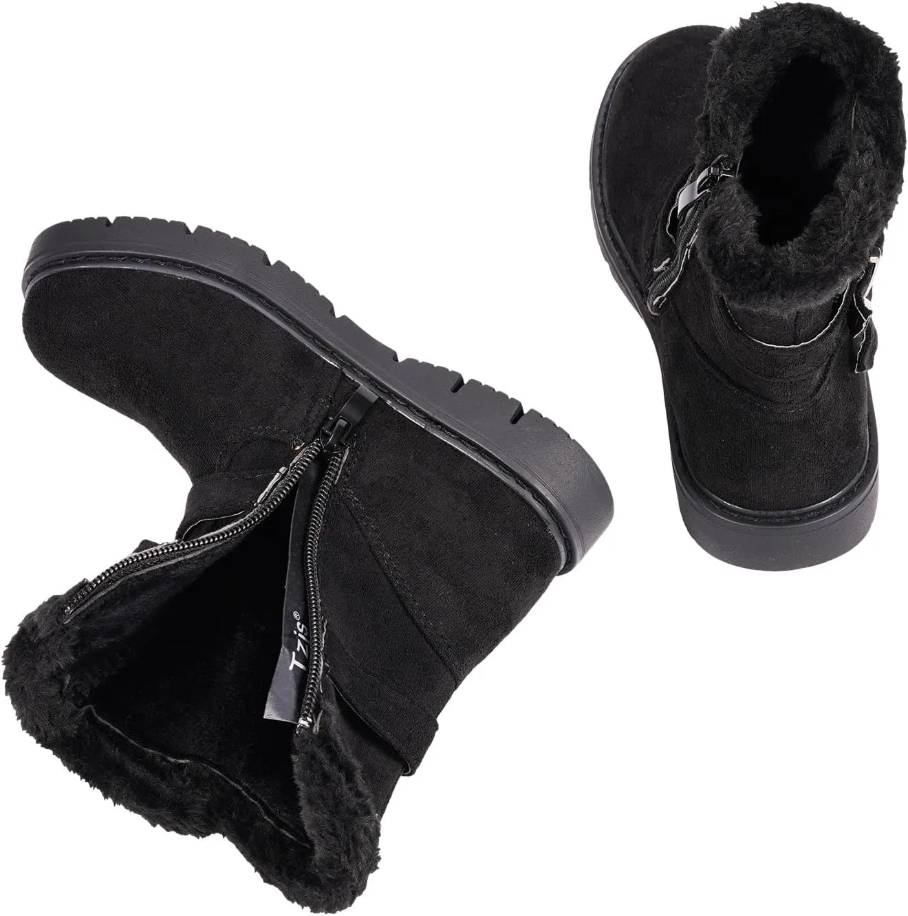 TZJS Girls Warm Winter Boots Kids Fashion Faux Fur Lined Snow Boot Side Zipper Lightweight Durable Outdoor Walking Shoes for Toddler/Little Kid