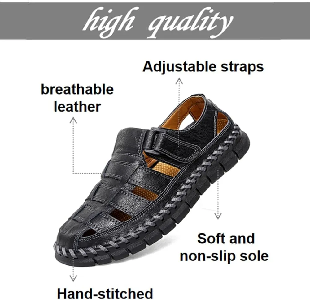 UIKGITP Mens Sandals Sandalias de Hombre Mens Casual Leather Sandals Fisherman Beach Sandals Hiking Water Shoes Closed Toe Outdoor Size 10
