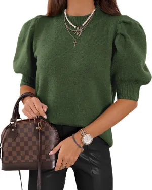 UNCLECAT Women's Puff Short Sleeve Sweaters 2024 Fashion Spring Tops Casual Pullover