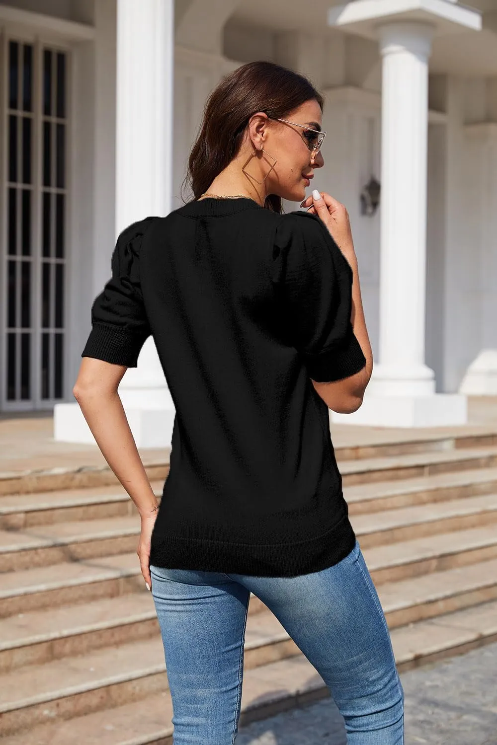 UNCLECAT Women's Puff Short Sleeve Sweaters 2024 Fashion Spring Tops Casual Pullover