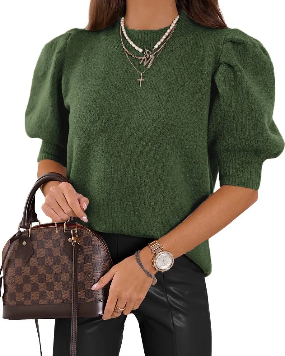 UNCLECAT Women's Puff Short Sleeve Sweaters 2024 Fashion Spring Tops Casual Pullover