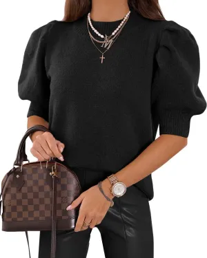 UNCLECAT Women's Puff Short Sleeve Sweaters 2024 Fashion Spring Tops Casual Pullover