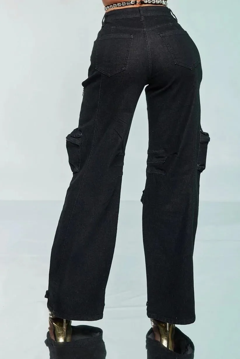 Unybwonn Women Rhinestone Cargo Jeans High Waisted Baggy Sexy Sparkly Cut Out Ripped Distressed Stretchy Denim Pants