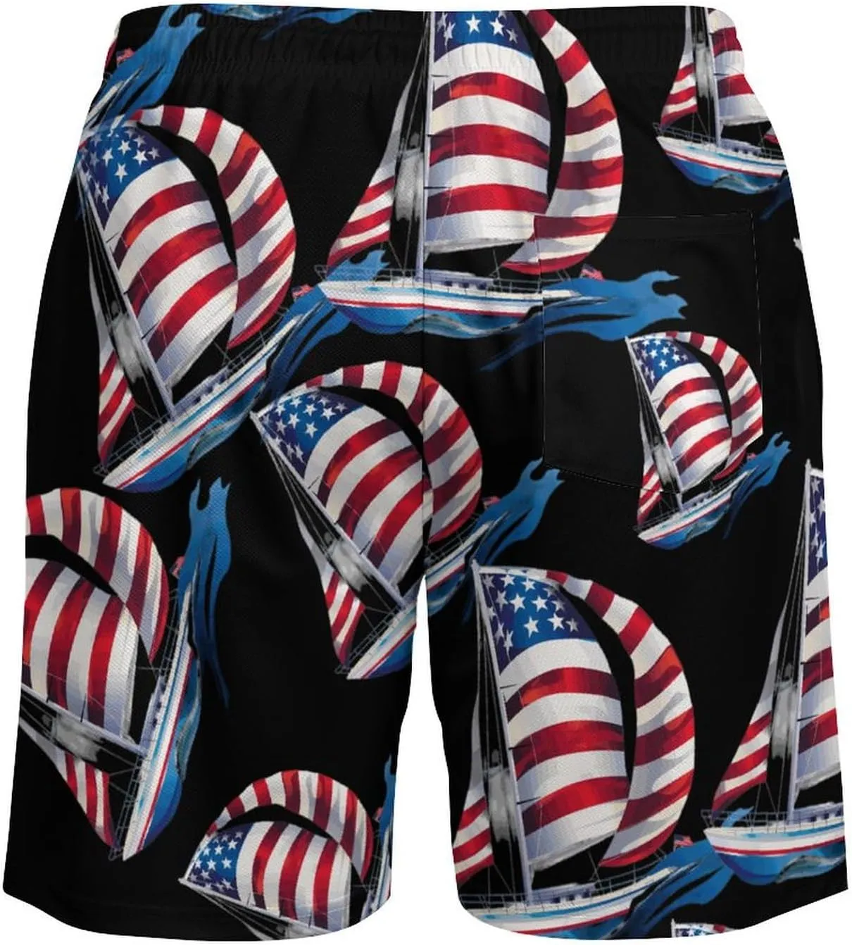 USA Sailboat Men's Swim Trunks Quick Dry Board Shorts Swimwear Beach Shorts with Compression Liner