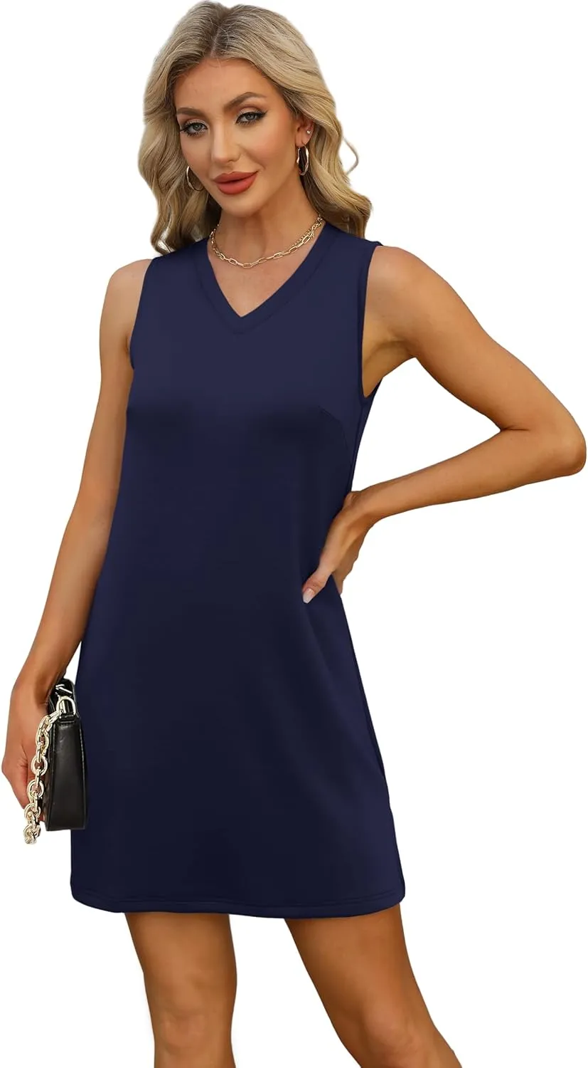 V-Neck Summer Casual Beach Dress for Women 2025 Vacation Women's Sleeveless Sundress with Split