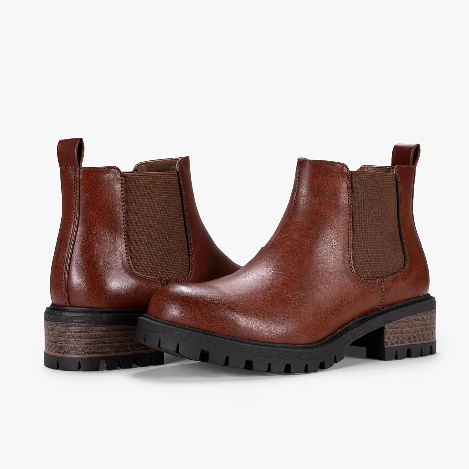 Vepose Women's 9625 Chelsea Ankle Boots, Chunky Low Heel Pull-on Booties with Elastic and Lug Sole