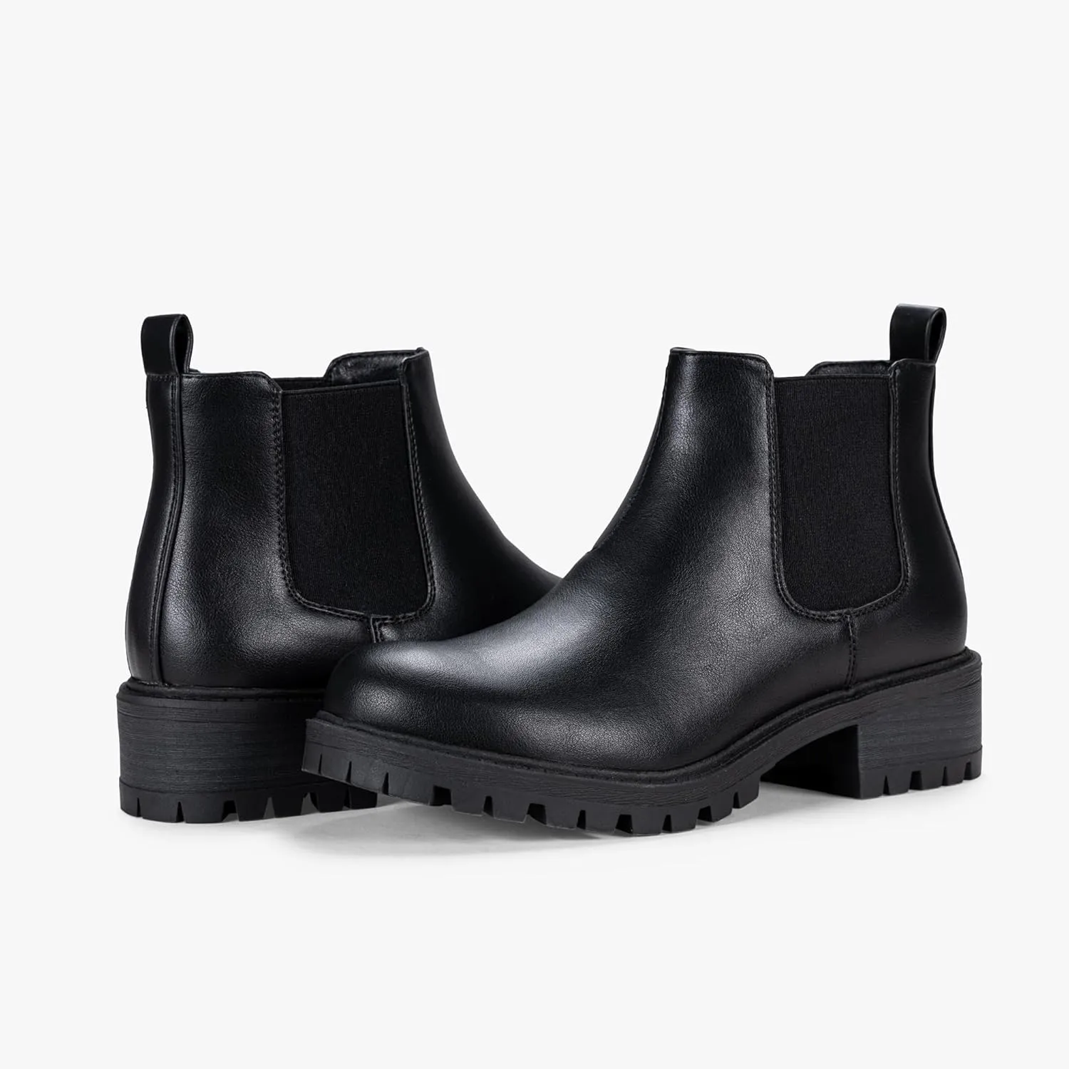 Vepose Women's 9625 Chelsea Ankle Boots, Chunky Low Heel Pull-on Booties with Elastic and Lug Sole