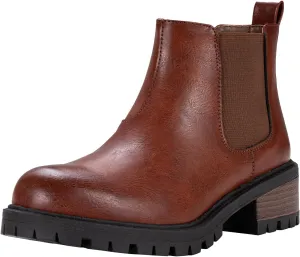 Vepose Women's 9625 Chelsea Ankle Boots, Chunky Low Heel Pull-on Booties with Elastic and Lug Sole