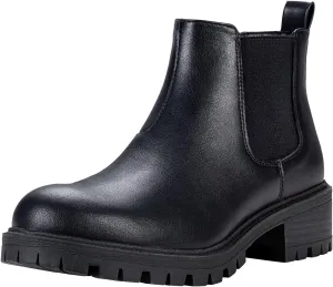 Vepose Women's 9625 Chelsea Ankle Boots, Chunky Low Heel Pull-on Booties with Elastic and Lug Sole