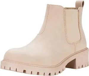 Vepose Women's 9625 Chelsea Ankle Boots, Chunky Low Heel Pull-on Booties with Elastic and Lug Sole
