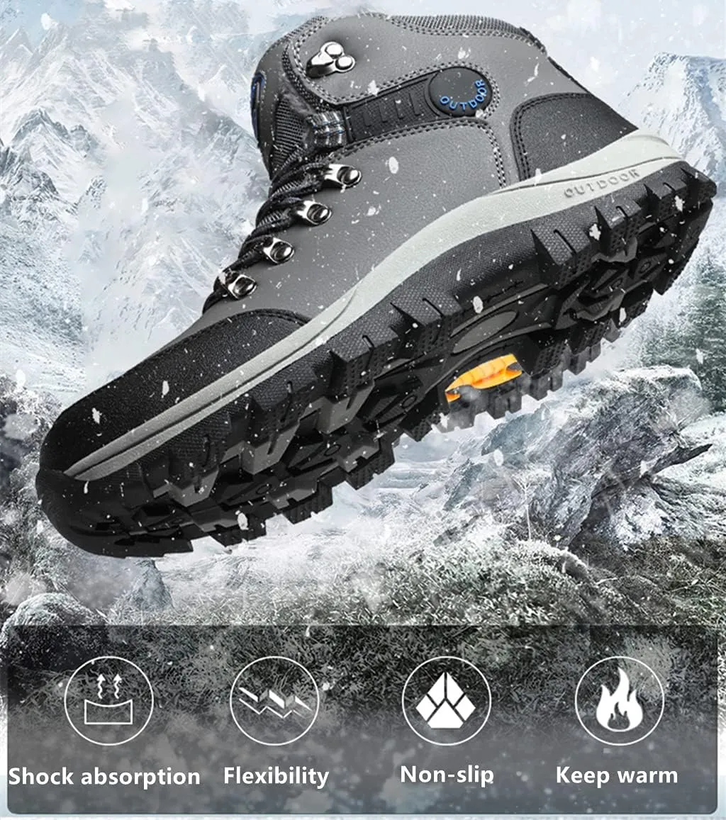 Veslexth Men's Lightweight Snow Boots Men Winter Warm Lining Anti-Slip Mid Top Leather Sneakers for Hiking Working Driving Outdoor Trekking Hiker Shoes