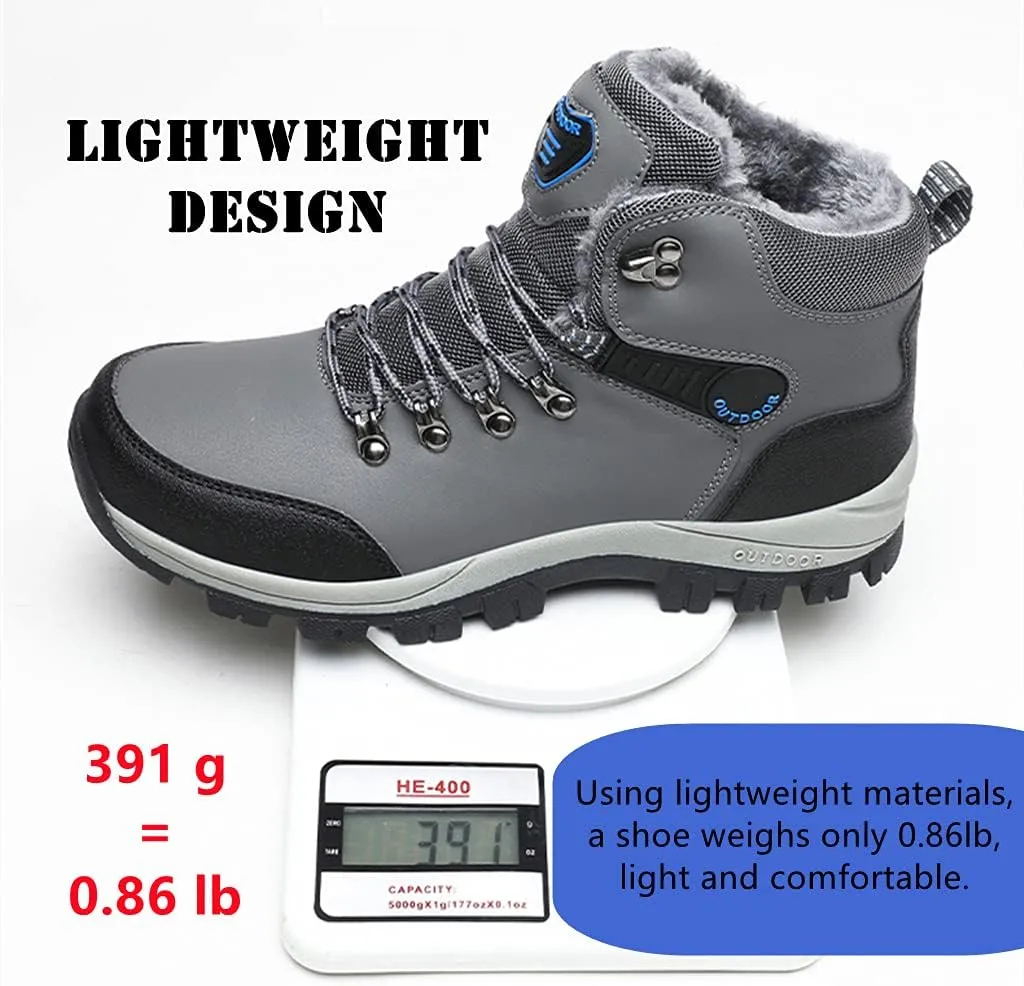 Veslexth Men's Lightweight Snow Boots Men Winter Warm Lining Anti-Slip Mid Top Leather Sneakers for Hiking Working Driving Outdoor Trekking Hiker Shoes