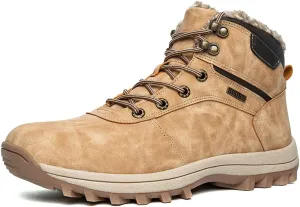 Veslexth Men's Lightweight Snow Boots Men Winter Warm Lining Anti-Slip Mid Top Leather Sneakers for Hiking Working Driving Outdoor Trekking Hiker Shoes