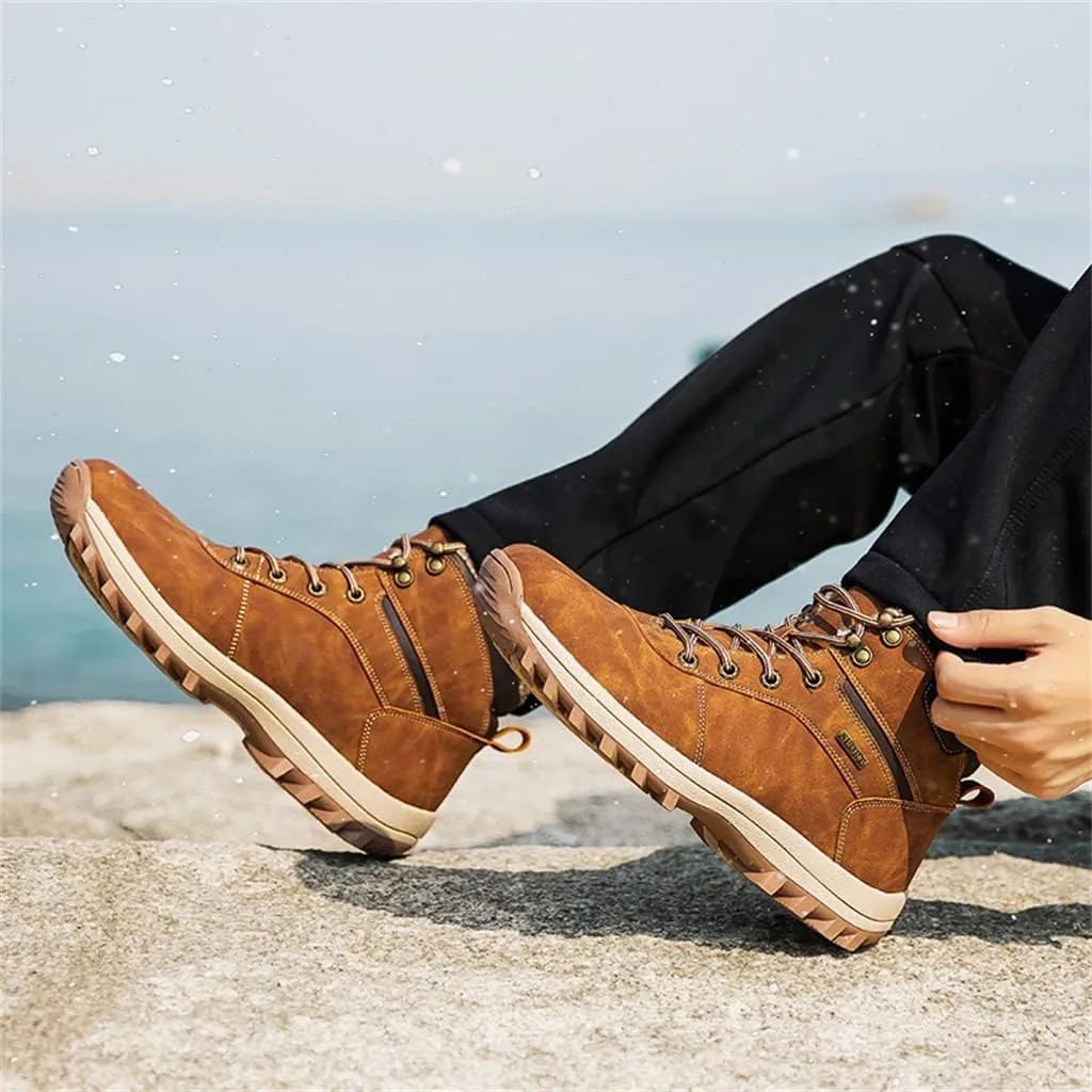 Veslexth Men's Lightweight Snow Boots Men Winter Warm Lining Anti-Slip Mid Top Leather Sneakers for Hiking Working Driving Outdoor Trekking Hiker Shoes
