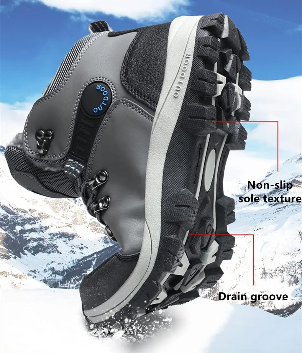 Veslexth Men's Lightweight Snow Boots Men Winter Warm Lining Anti-Slip Mid Top Leather Sneakers for Hiking Working Driving Outdoor Trekking Hiker Shoes
