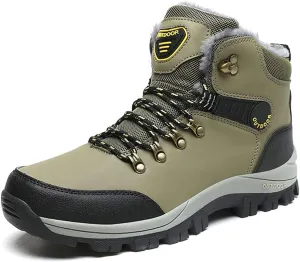 Veslexth Men's Lightweight Snow Boots Men Winter Warm Lining Anti-Slip Mid Top Leather Sneakers for Hiking Working Driving Outdoor Trekking Hiker Shoes
