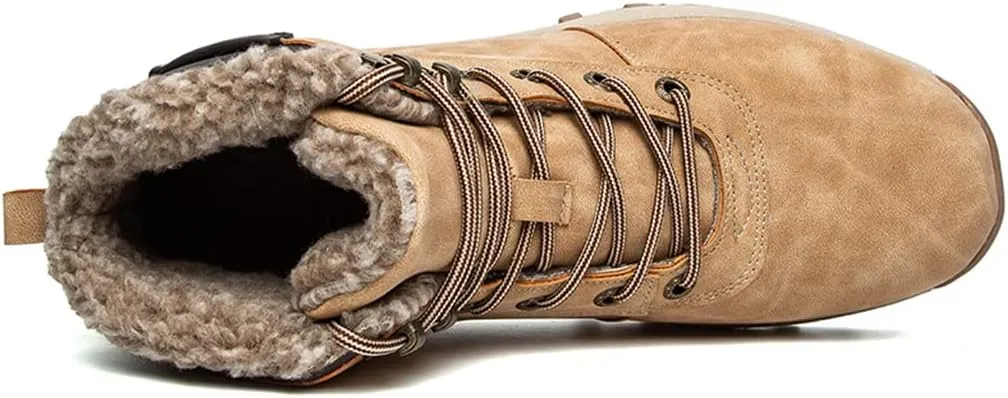 Veslexth Men's Lightweight Snow Boots Men Winter Warm Lining Anti-Slip Mid Top Leather Sneakers for Hiking Working Driving Outdoor Trekking Hiker Shoes