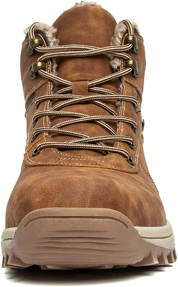 Veslexth Men's Lightweight Snow Boots Men Winter Warm Lining Anti-Slip Mid Top Leather Sneakers for Hiking Working Driving Outdoor Trekking Hiker Shoes