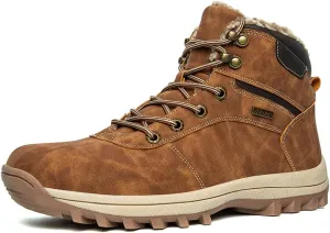Veslexth Men's Lightweight Snow Boots Men Winter Warm Lining Anti-Slip Mid Top Leather Sneakers for Hiking Working Driving Outdoor Trekking Hiker Shoes
