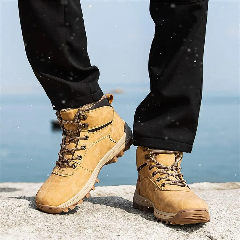 Veslexth Men's Lightweight Snow Boots Men Winter Warm Lining Anti-Slip Mid Top Leather Sneakers for Hiking Working Driving Outdoor Trekking Hiker Shoes